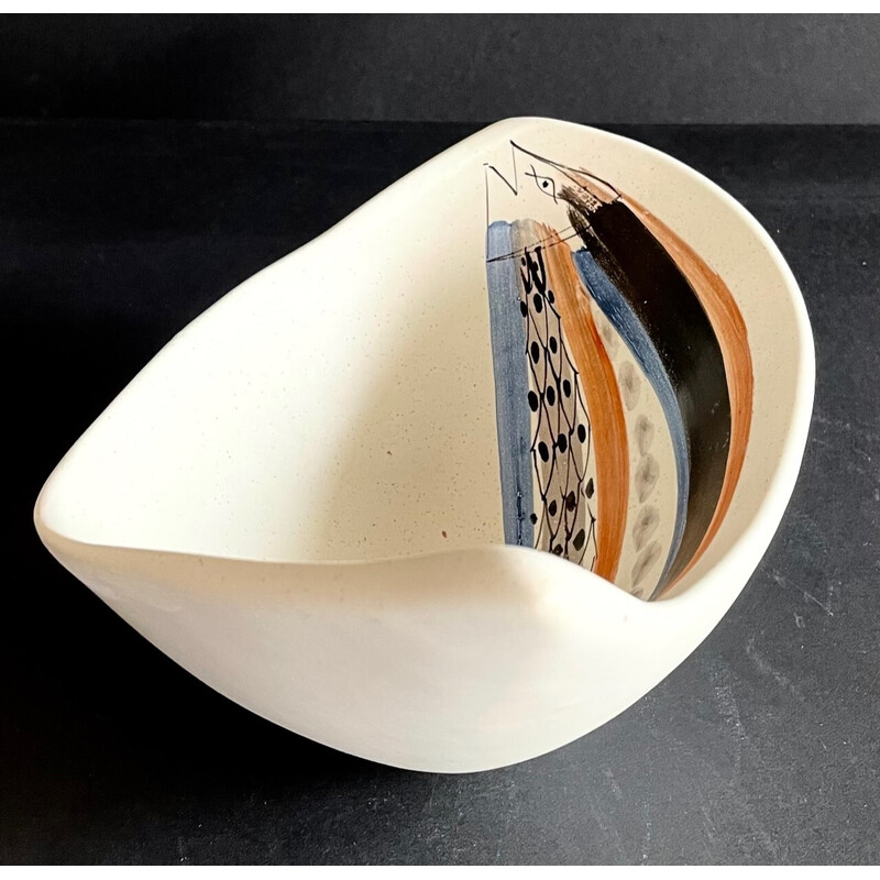 Vintage white earthenware "fish" cup by Roger Capron, France 1950s