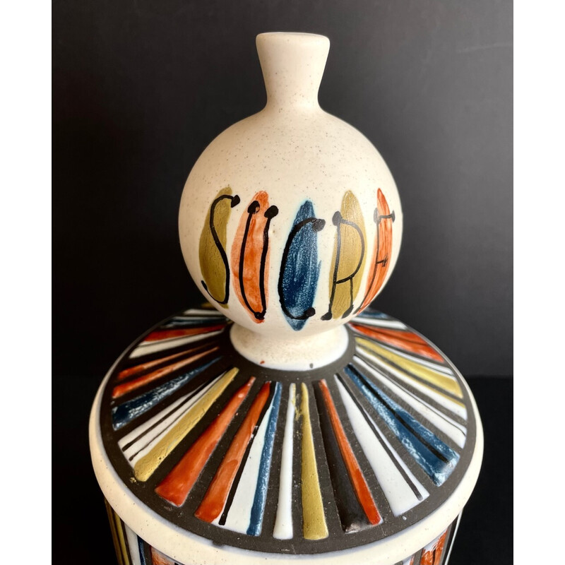 Vintage covered pot "Sucre" in white earthenware by Roger Capron, France 1950s