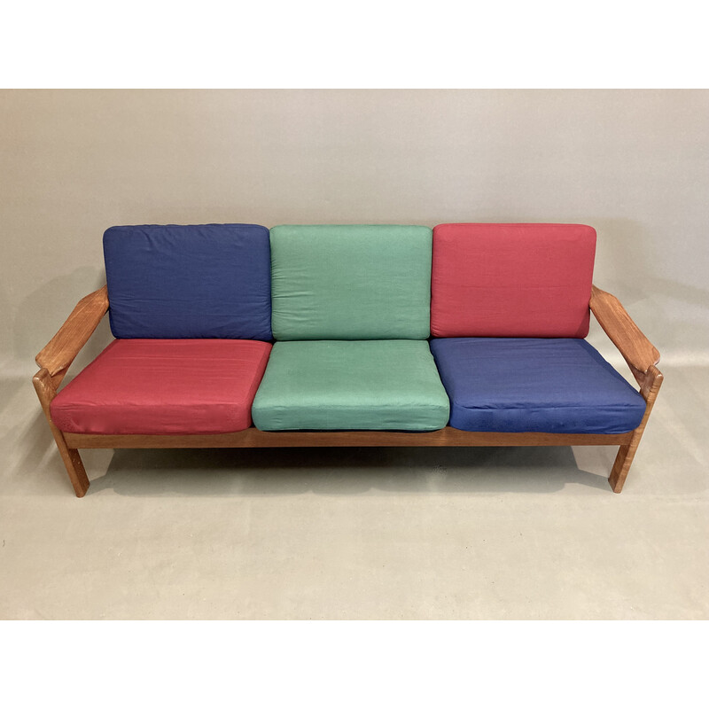 Teca escandinava vintage e sofá de algodão, 1950