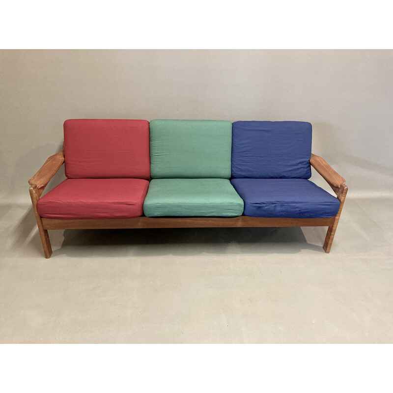 Divano scandinavo vintage in teak e cotone, 1950