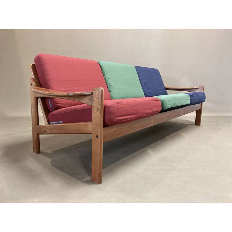 Teca escandinava vintage e sofá de algodão, 1950