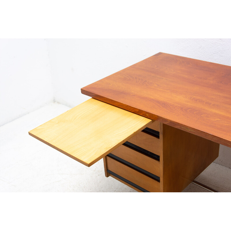 Vintage desk in beech, iron and plastic, Czechoslovakia 1970s