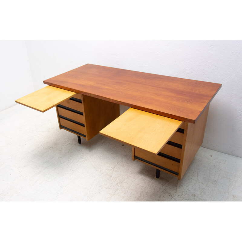 Vintage desk in beech, iron and plastic, Czechoslovakia 1970s