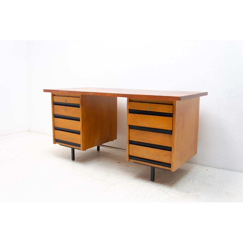 Vintage desk in beech, iron and plastic, Czechoslovakia 1970s