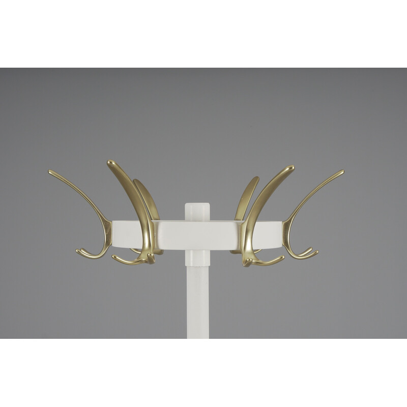 Vintage swivel coat rack in white and gold, 1960s