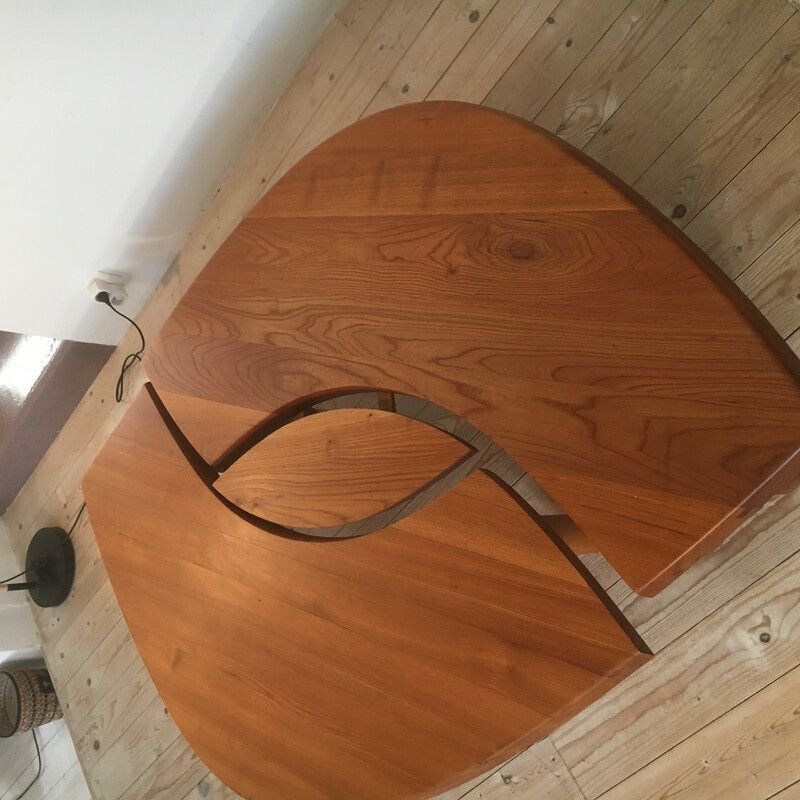 Vintage T22 elm coffee table by Pierre Chapo, 1970s