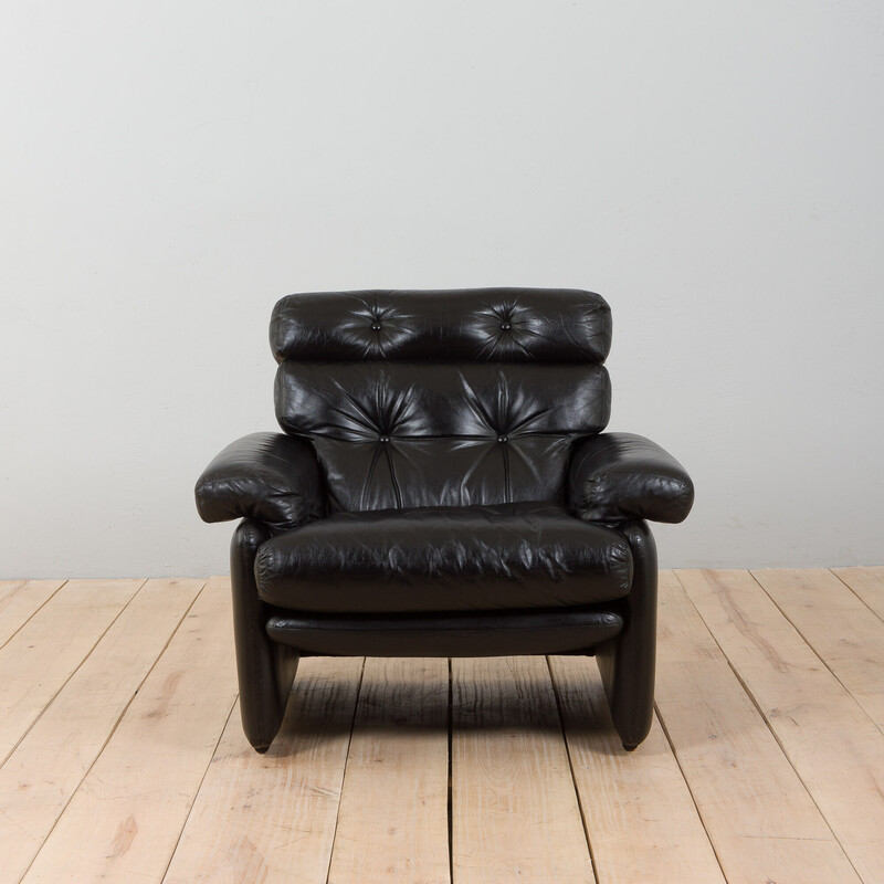 Vintage Coronado armchair in black leather by Afra and Tobia Scarpa for C&B, Italy 1960s