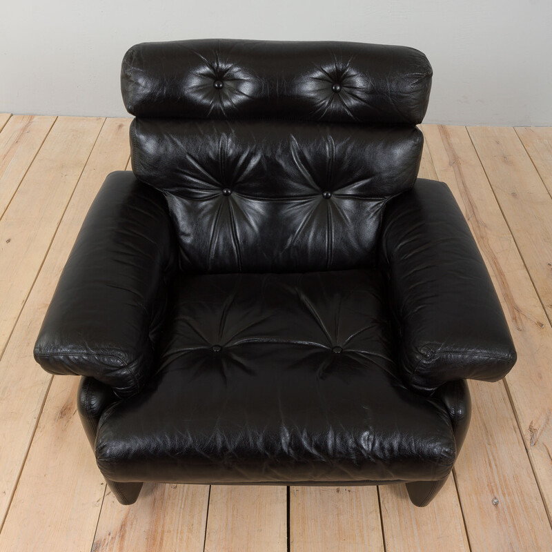 Vintage Coronado armchair in black leather by Afra and Tobia Scarpa for C&B, Italy 1960s