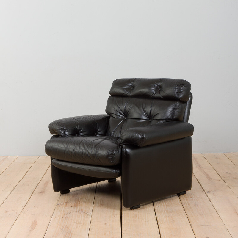 Vintage Coronado Sessel aus schwarzem Leder von Afra und Tobia Scarpa für C