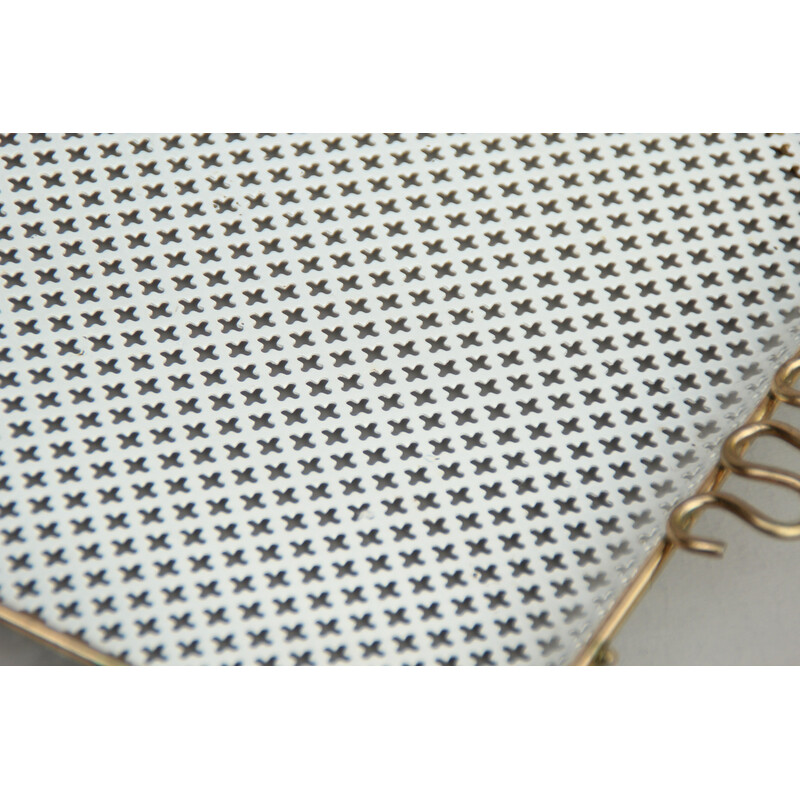 Vintage serving tray in white lacquered sheet metal and brass for Münchner Werkstätten, 1950s