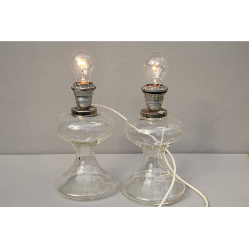 Coppia di lampade da tavolo vintage in vetro e tessuto di Ingo Maurer per Design M, anni '60