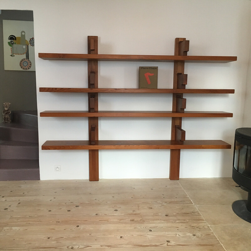 Vintage B17b solid elm bookcase by Pierre Chapo, 1970s