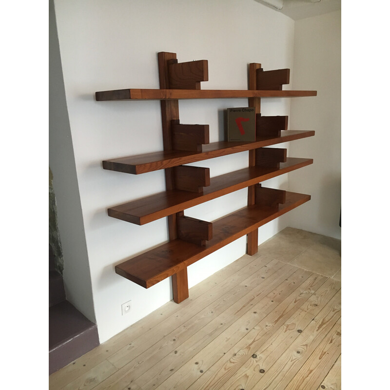 Vintage B17b solid elm bookcase by Pierre Chapo, 1970s