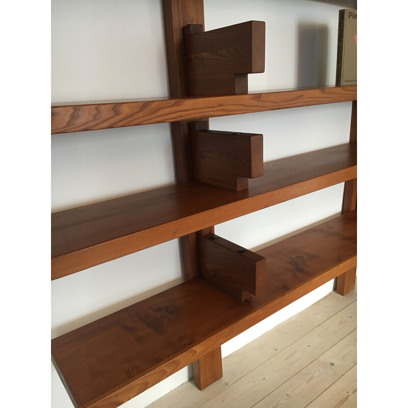 Vintage B17b solid elm bookcase by Pierre Chapo, 1970s