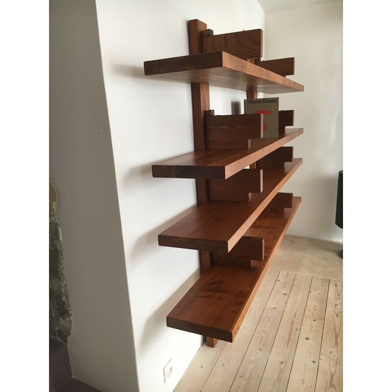 Vintage B17b solid elm bookcase by Pierre Chapo, 1970s