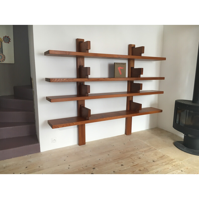 Vintage B17b solid elm bookcase by Pierre Chapo, 1970s