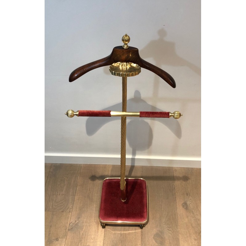 Vintage brass and red velvet valet stand for Maison Jansen, France 1940s