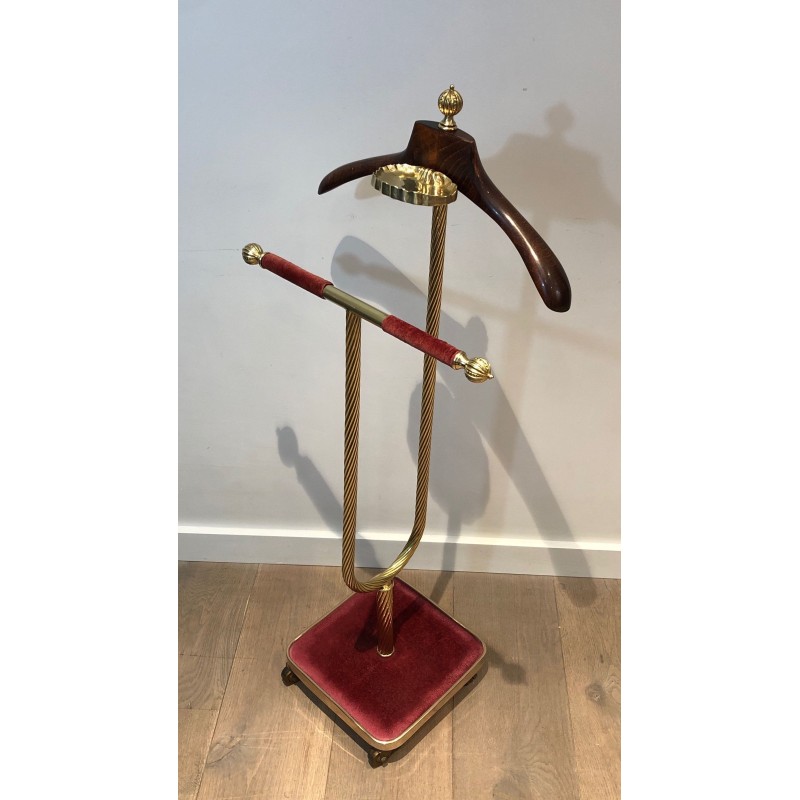 Vintage brass and red velvet valet stand for Maison Jansen, France 1940s