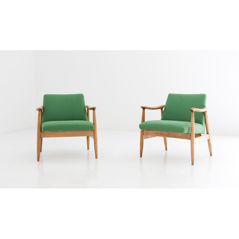 Set of 2 Polish Green Armchairs - 1950s