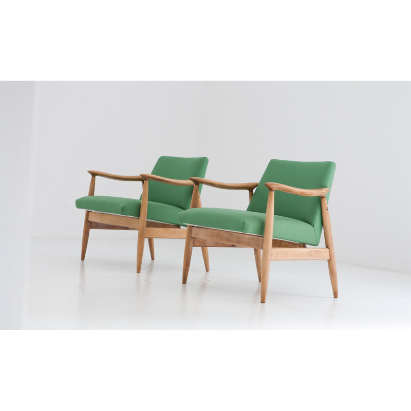 Set of 2 Polish Green Armchairs - 1950s