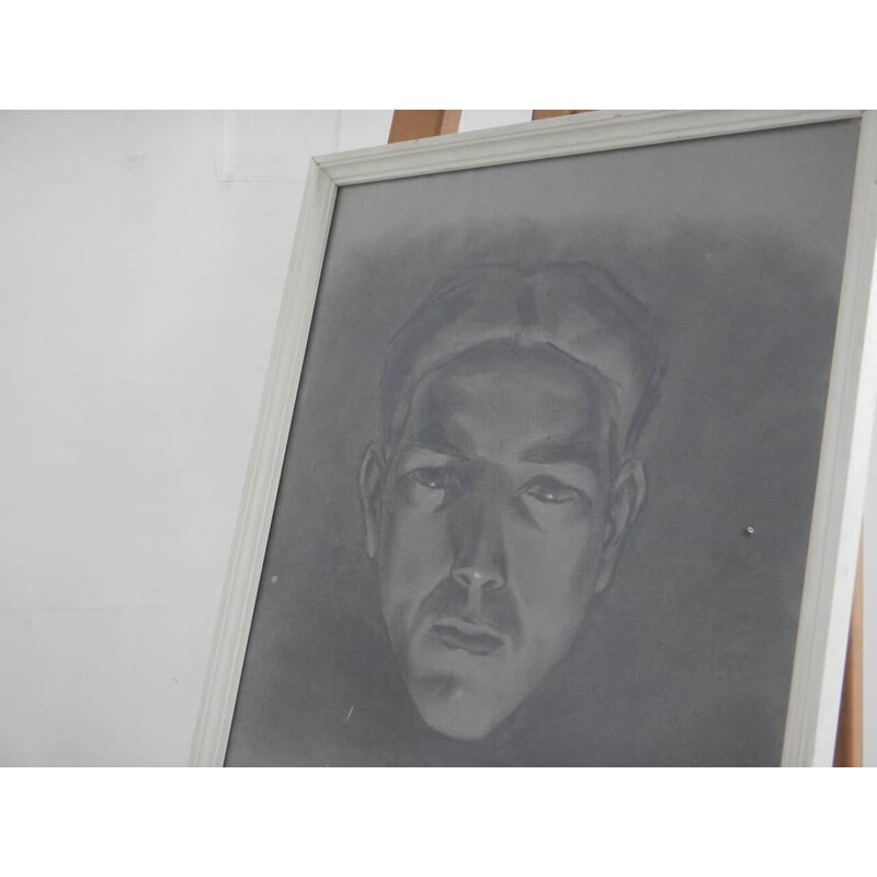 Vintage charcoal on paper "man's face" by Mina Anselmi