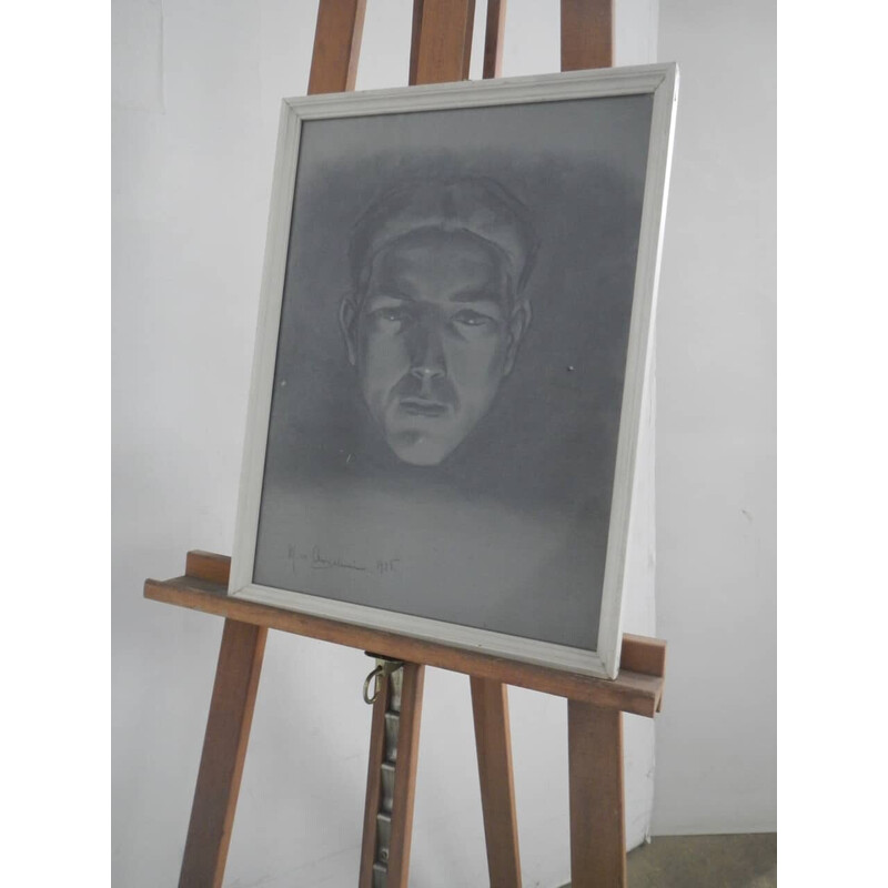 Vintage charcoal on paper "man's face" by Mina Anselmi