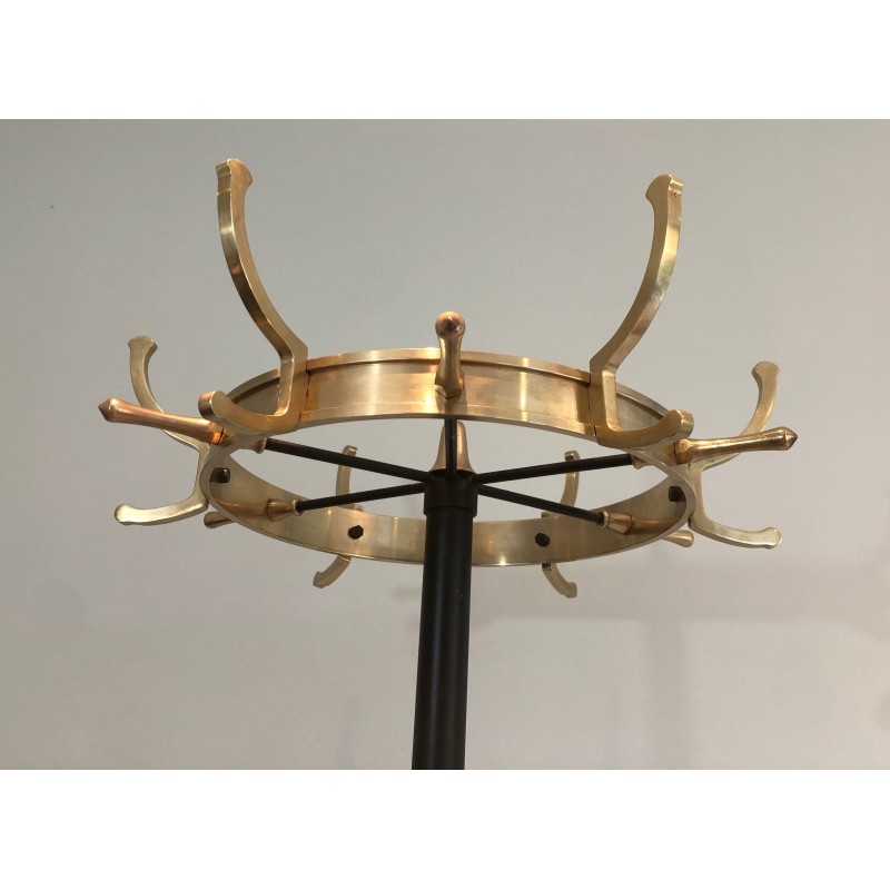 Black Lacquered Metal and Brass Coat Rack by Jacques Adnet