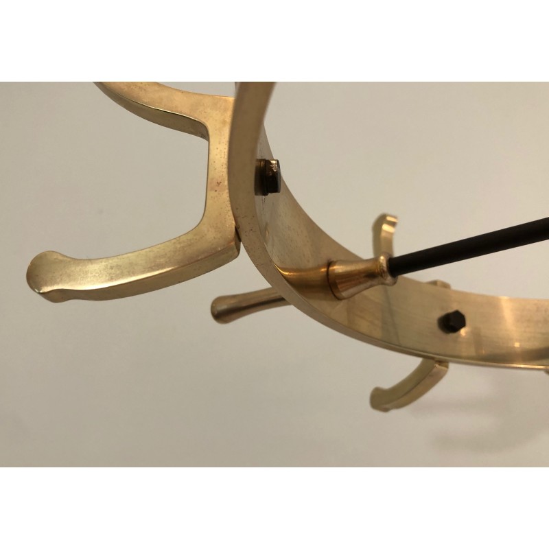 Vintage coat rack in black lacquered metal and brass by Jacques Adnet, France 1950s