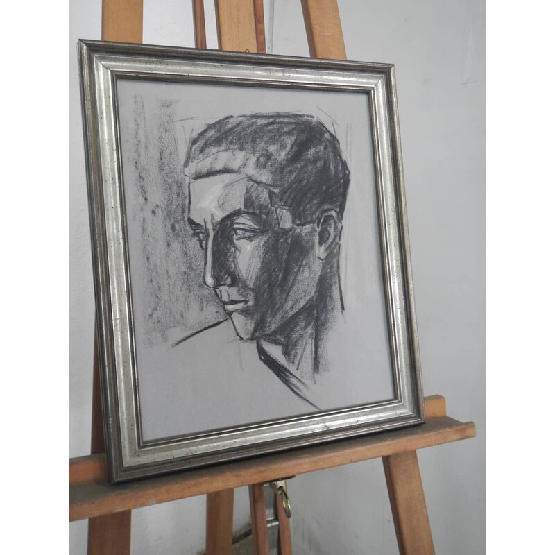 Vintage charcoal "Young 1940" on paper by Mina Anselmi