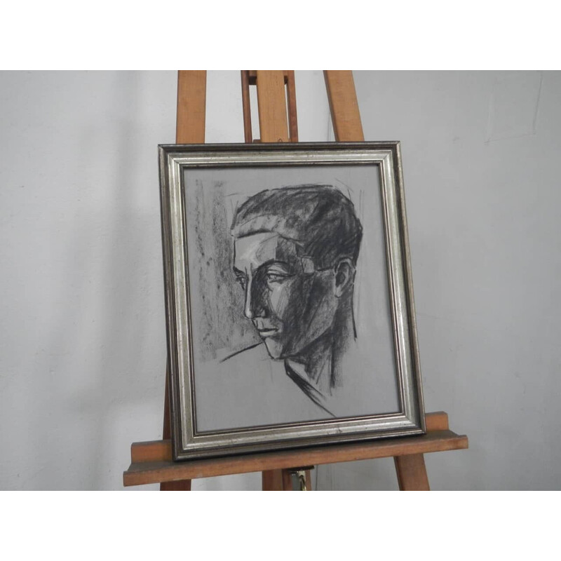 Vintage charcoal "Young 1940" on paper by Mina Anselmi