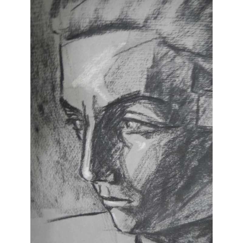 Vintage charcoal "Young 1940" on paper by Mina Anselmi