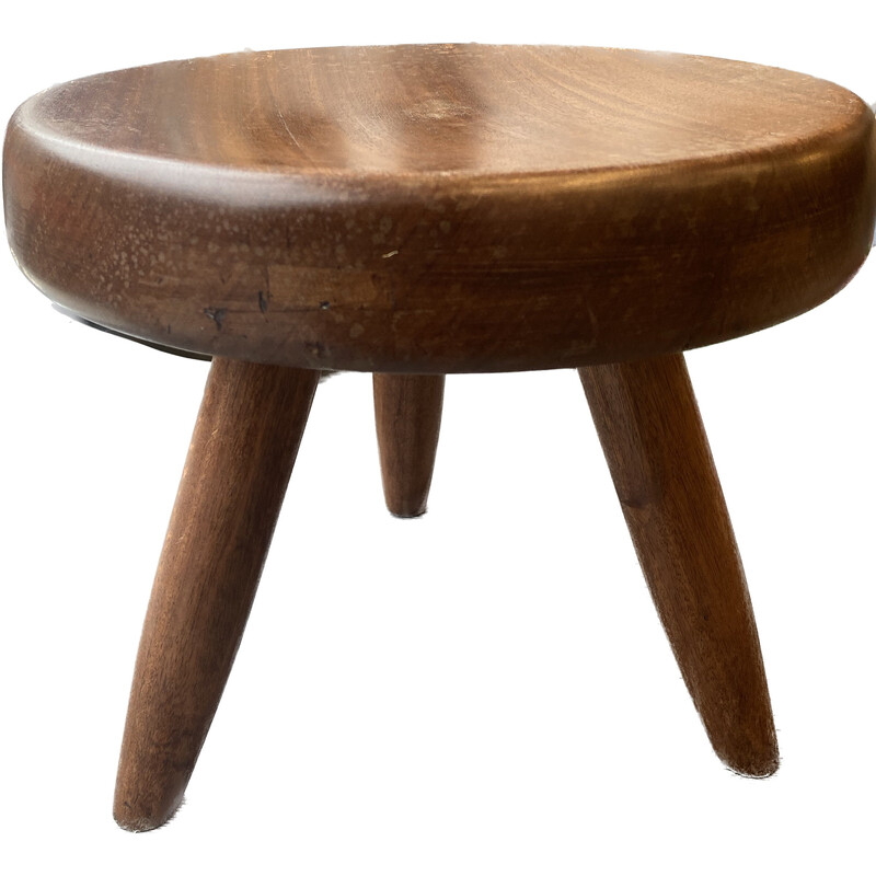 Tabouret vintage "Berger" en acajou par Steph Simon, 1960