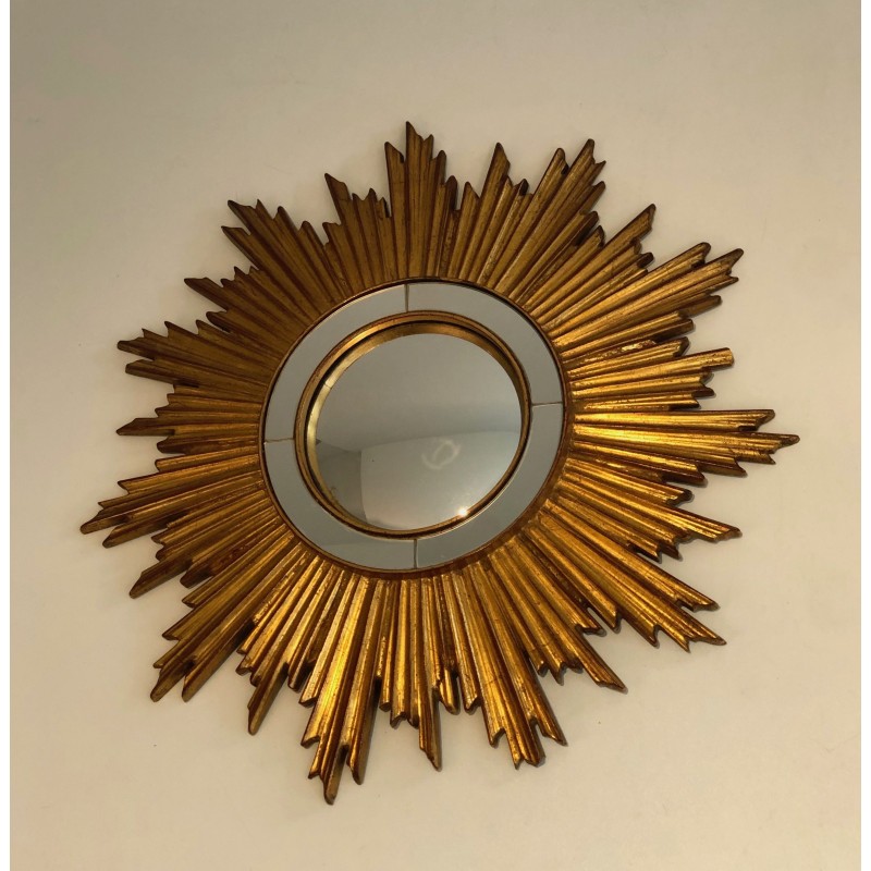 Espejo de sol vintage en resina dorada, Francia 1970