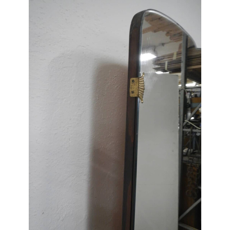 Miroir vintage avec 2 tiroirs en hêtre, noyer et laiton