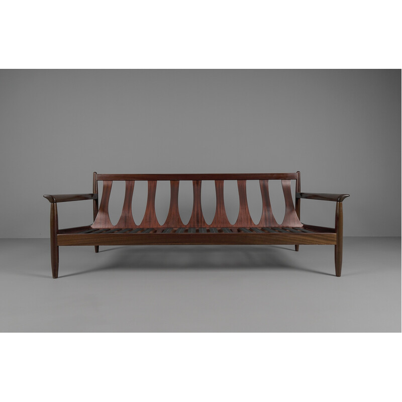 Vintage Scandinavian 3-seater sofa in wood and leather, 1960s