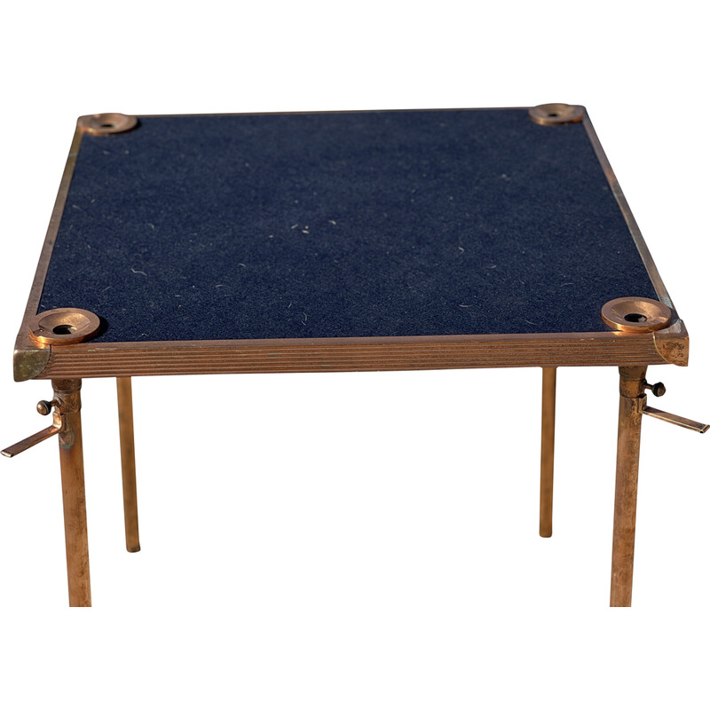 Table à jeux vintage pliante en métal ,cuivre et feutrine, 1950