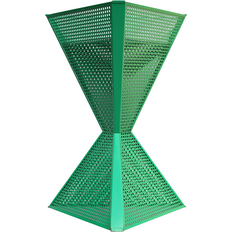 Vintage triangular basket holder in green perforated steel, Germany 1970s-1980s