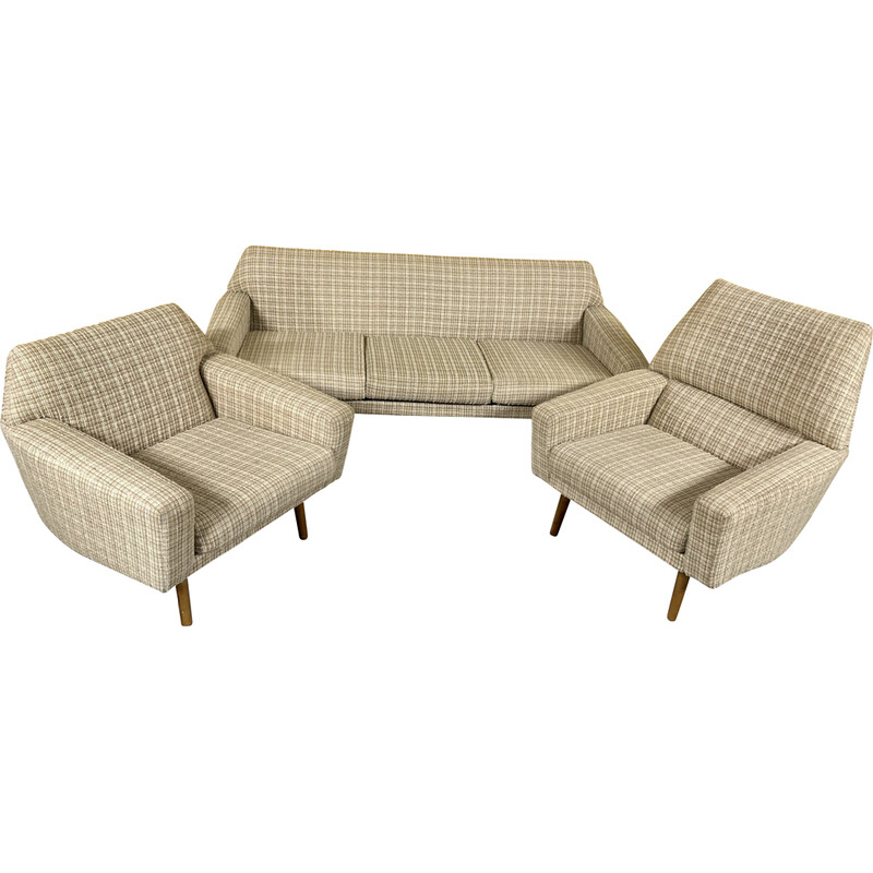 Vintage upholstery fabric living room set, Denmark 1960s