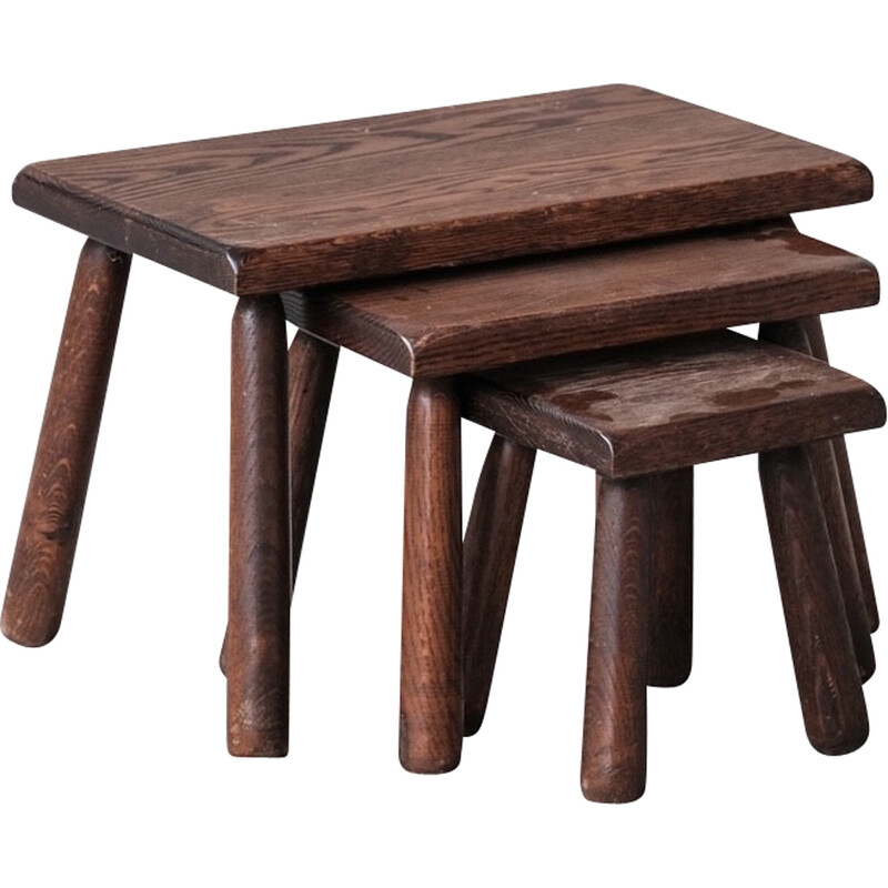 Vintage oak nesting tables, Belgium 1970s