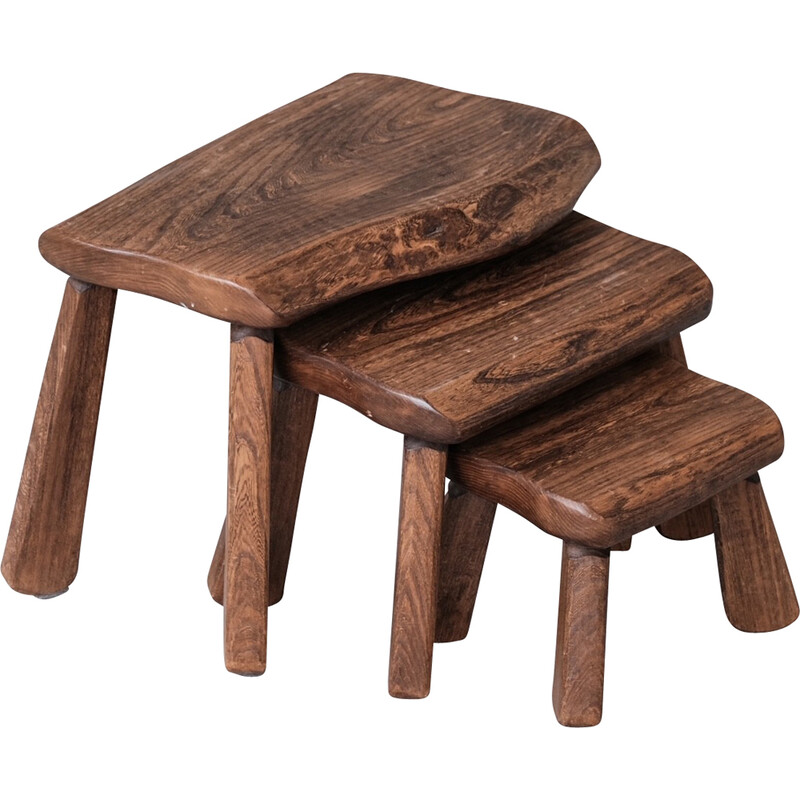 Vintage oak nesting tables, Belgium 1970s