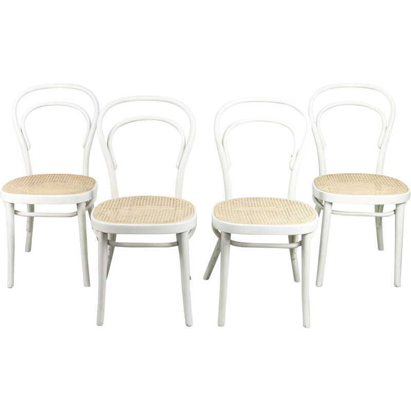 Ensemble de 4 chaises vintage 214 en canne par Michale Thonet