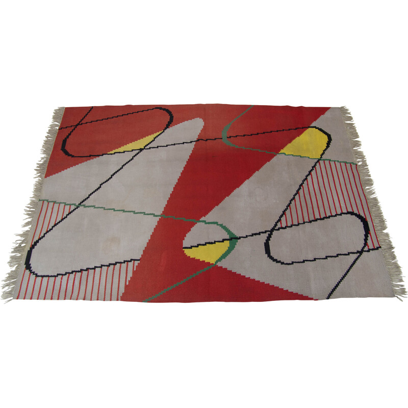 Vintage abstract wool rug, Czechoslovakia 1950s