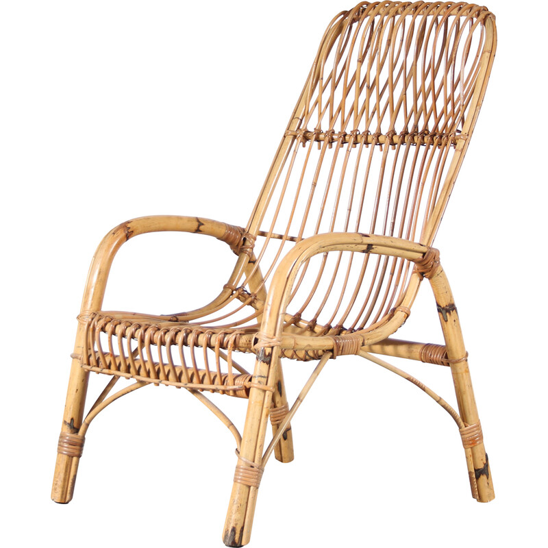 Vintage "French Riviera" bamboe fauteuil van Franco Albini, Italië 1950