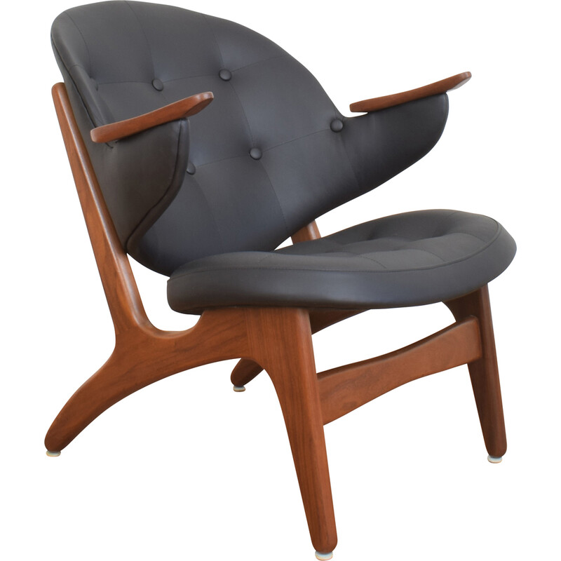 Vintage 33 armchair in teak and black leather by Carl Edward Matthes, 1950s