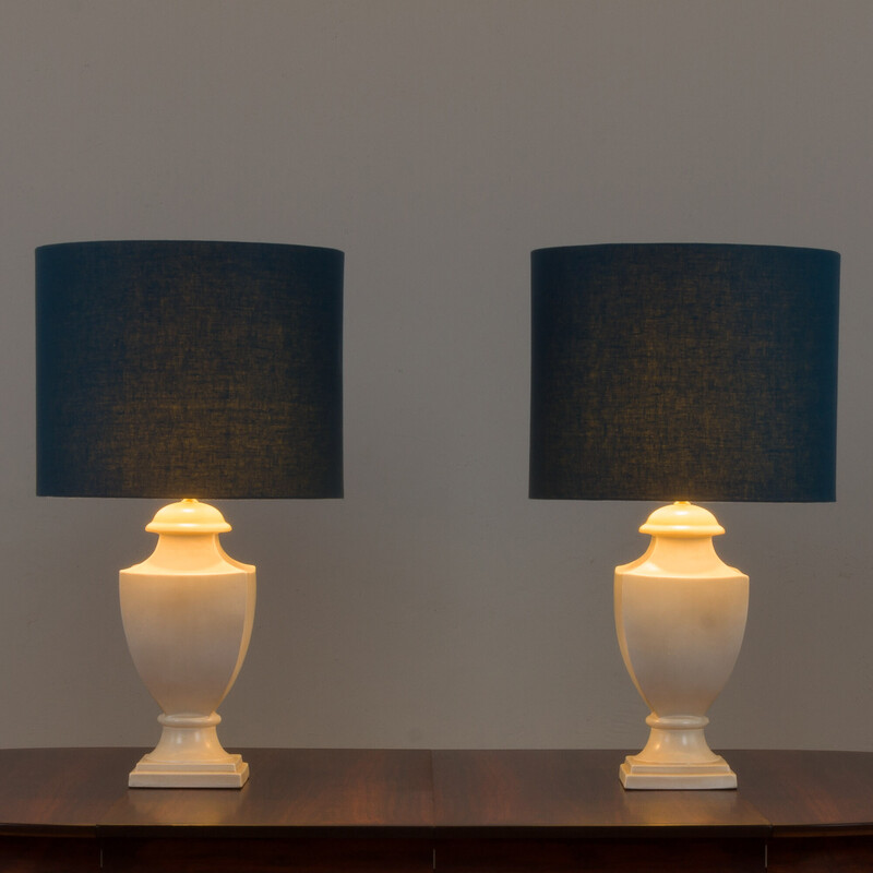Pair of vintage ceramic and linen table lamps, Italy 1980s