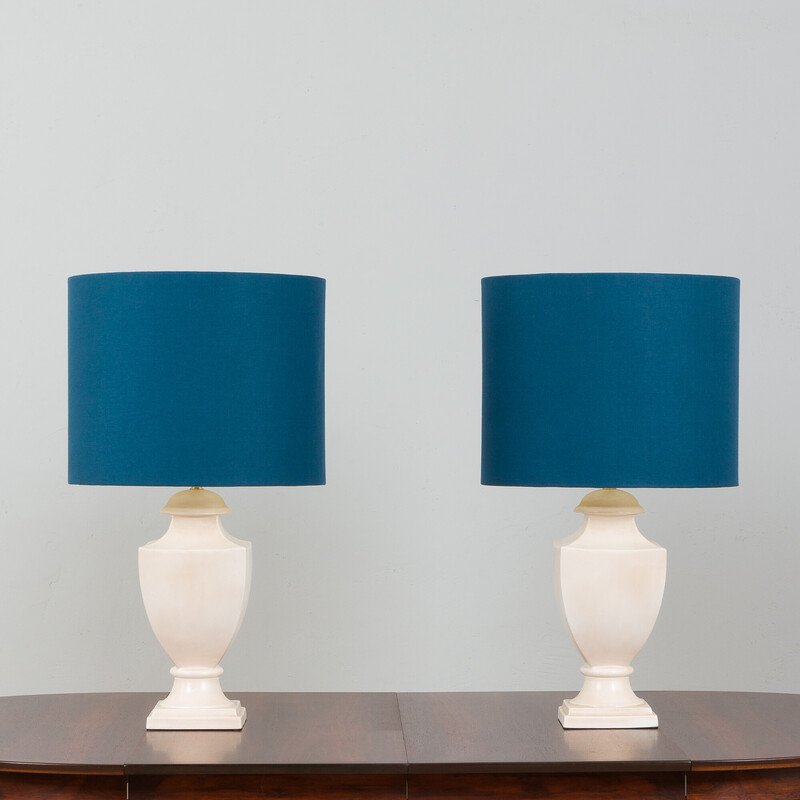 Pair of vintage ceramic and linen table lamps, Italy 1980s