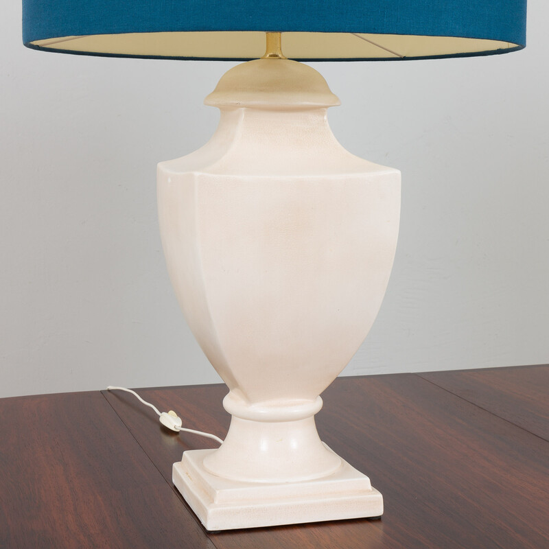 Paire de lampes de table vintage en céramique et lin, Italie 1980