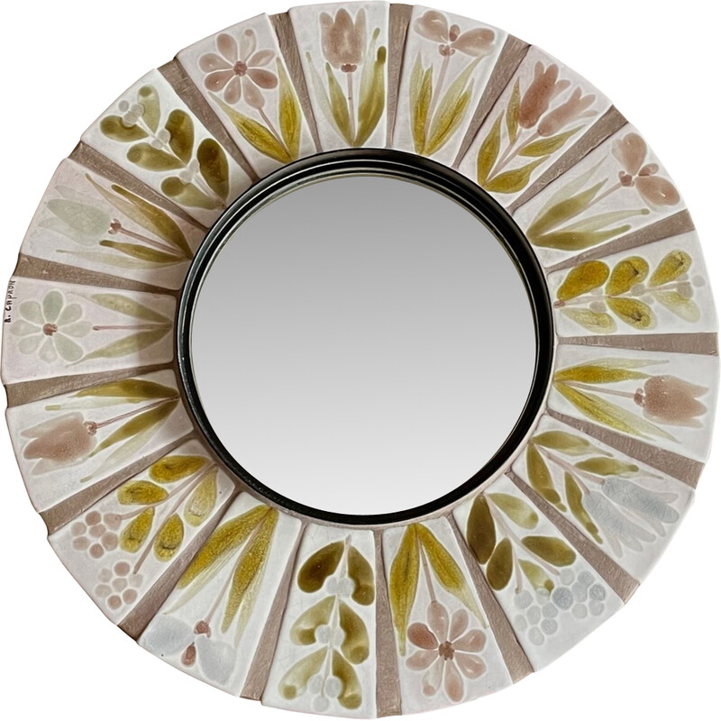 Vintage ceramic and metal mirror by Roger Capron, France 1960s