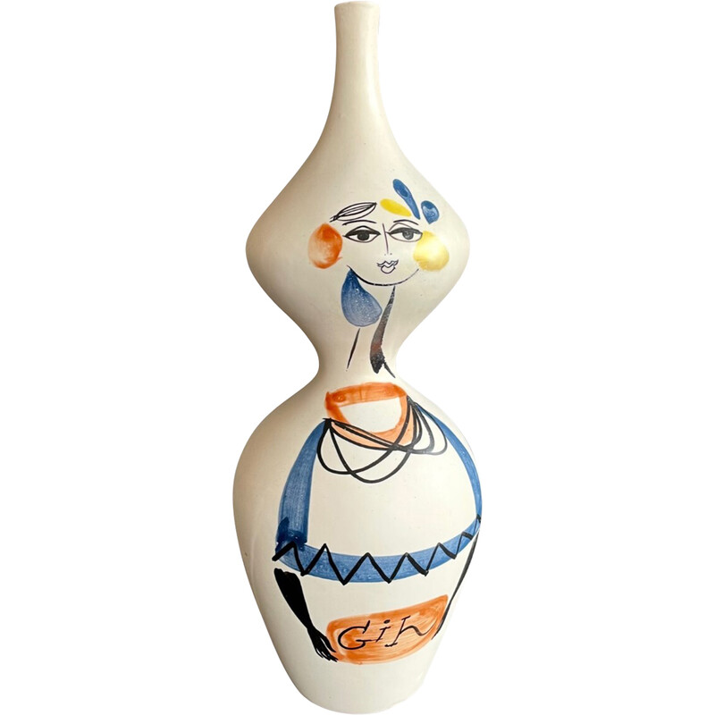 Vintage white earthenware bottle by Roger Capron, France 1960s