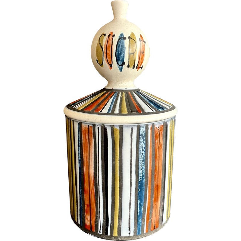 Vintage covered pot "Sucre" in white earthenware by Roger Capron, France 1950s